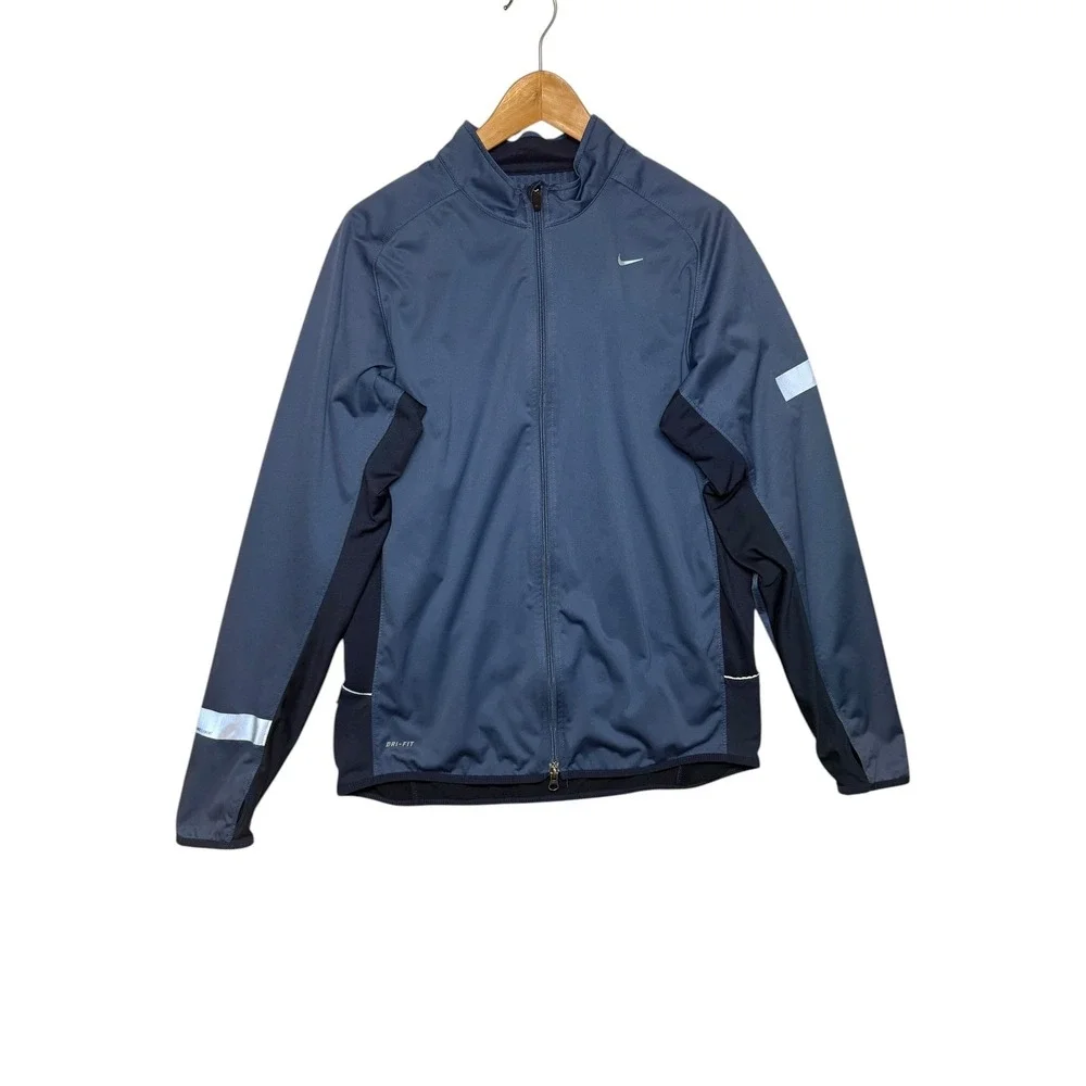 Nike Dri-Fit‎ Men's Athletic Jacket Gray Black Full Zip Reflective Logo Size L